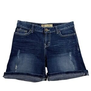 BKE Kate Denim Shorts Womens 30 Dark Wash Distressed Whipstitch Mid Rise BK13129